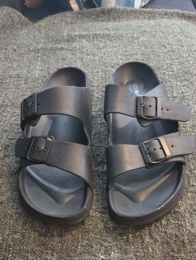Sonora Black Double Buckle Slide Sandals